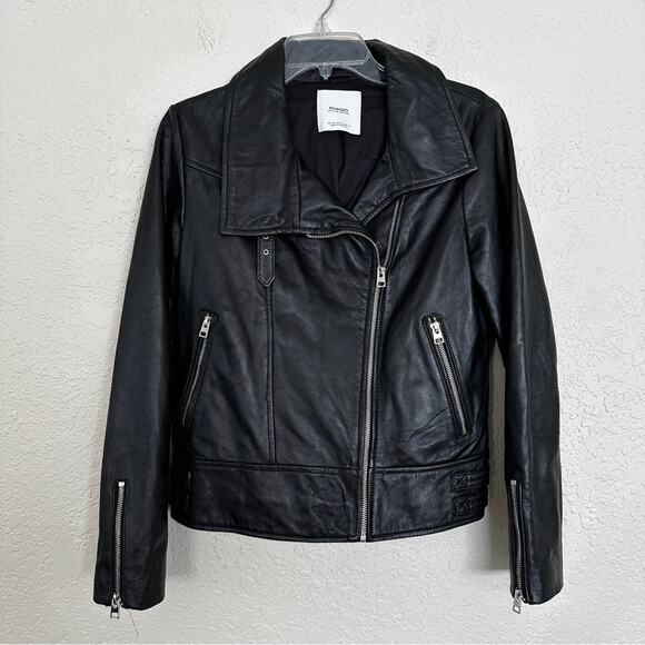Mango Genuine Sheep Leather Moto Jacket Small - Picture 1 of 5